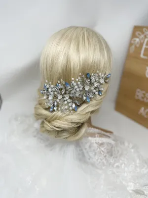 Large Sparkly Silver Blue Opal Crystal Hair Comb - Hair Vine -  Bridal Hair Piece | Statement Hair Comb | Bride Comb