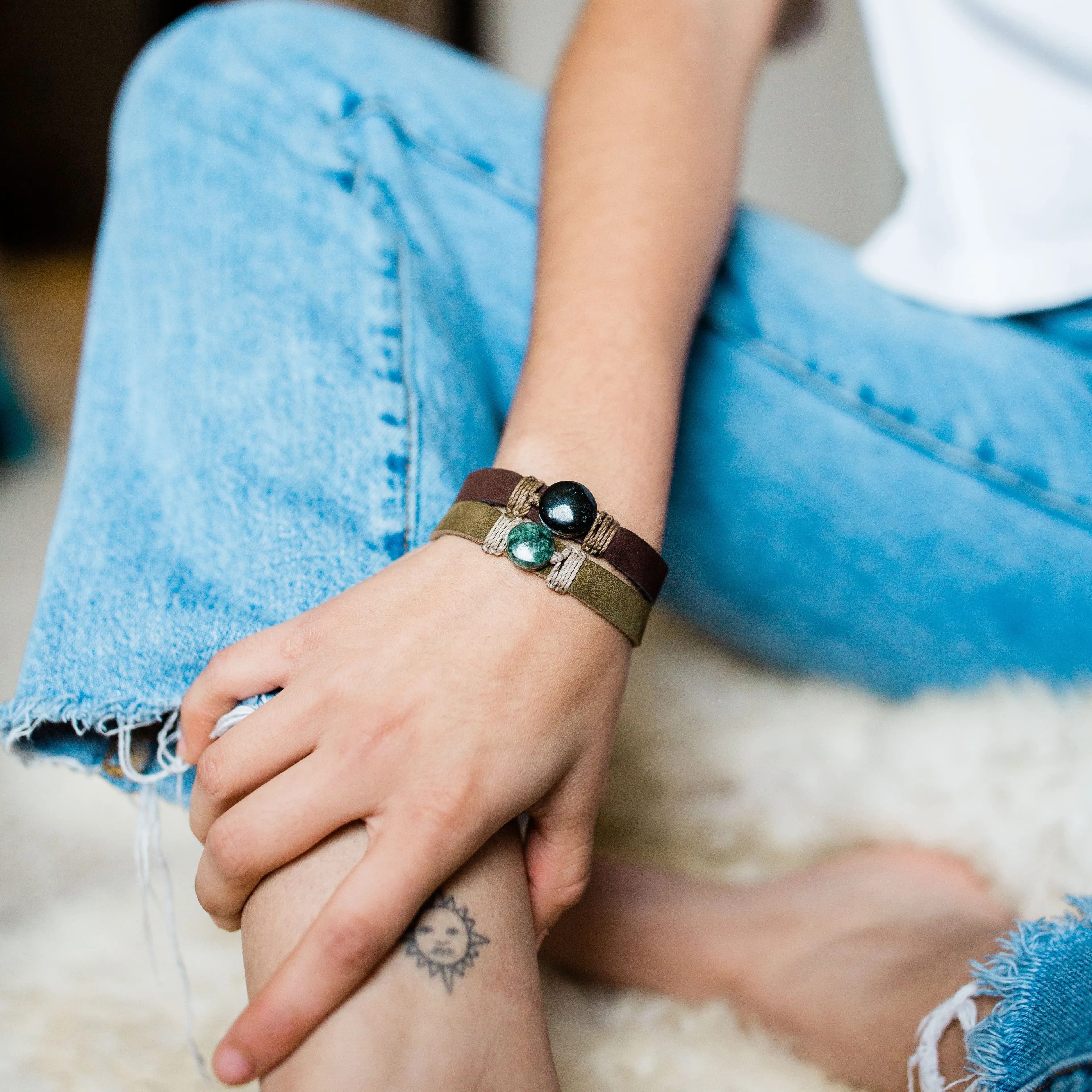 Life Jade Leather Bracelet