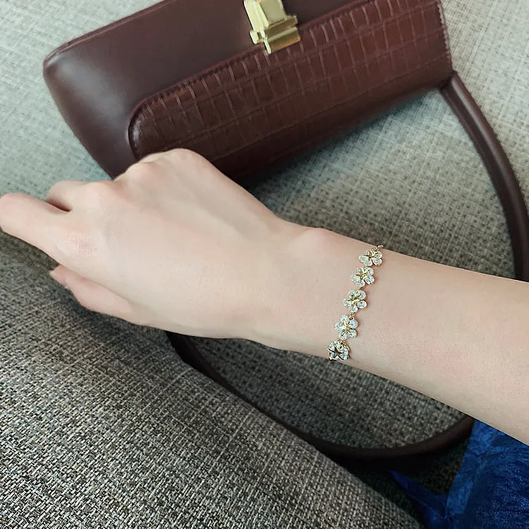 luxury flower zircon adjustable female prom party bracelet