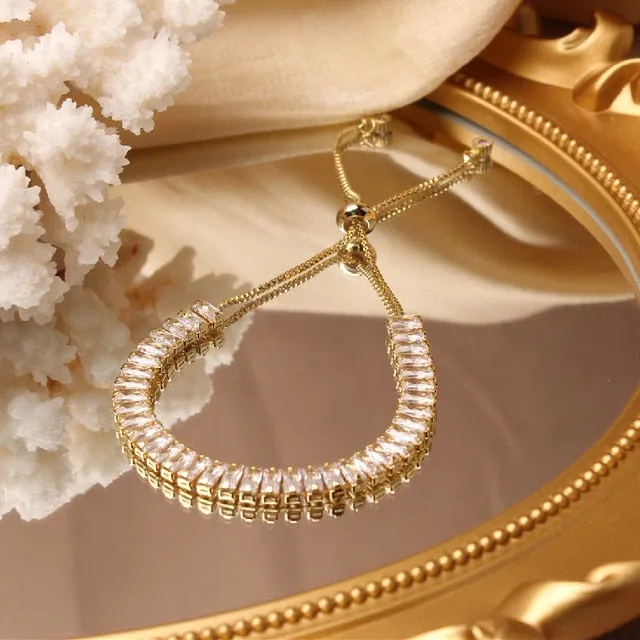 luxury flower zircon adjustable female prom party bracelet