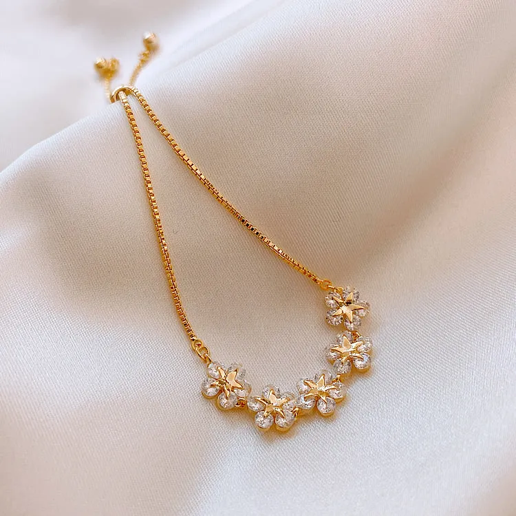 luxury flower zircon adjustable female prom party bracelet