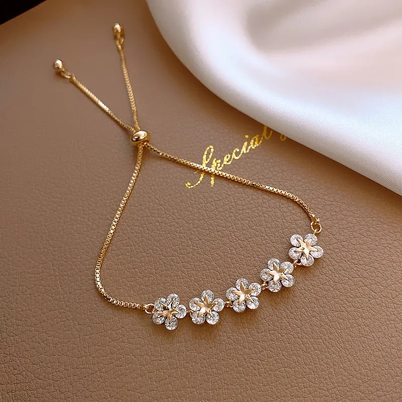 luxury flower zircon adjustable female prom party bracelet