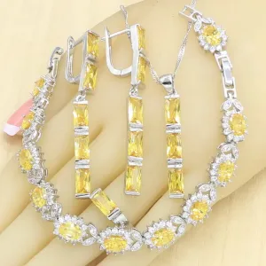 Luxury Yellow Zircon Silver Color Jewelry Sets for Women