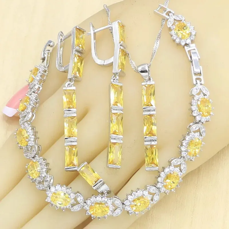 Luxury Yellow Zircon Silver Color Jewelry Sets for Women