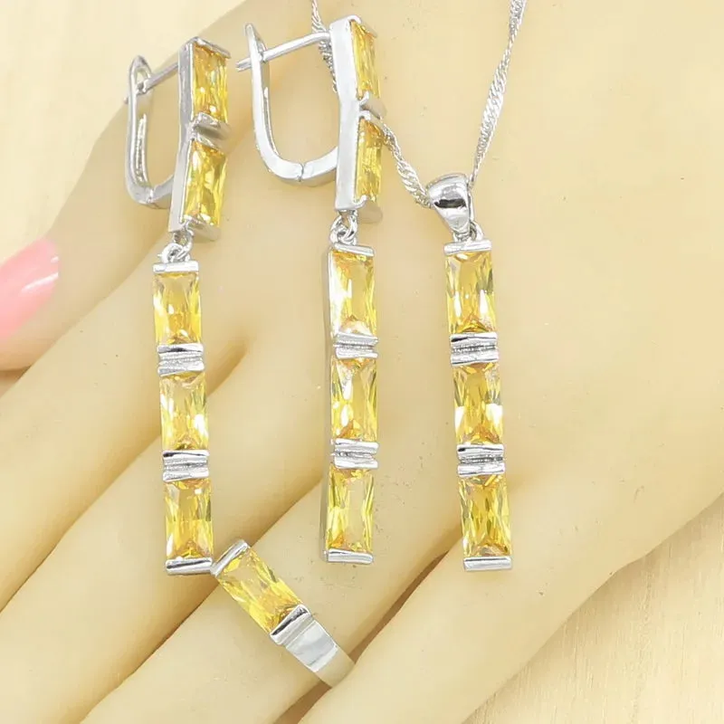 Luxury Yellow Zircon Silver Color Jewelry Sets for Women