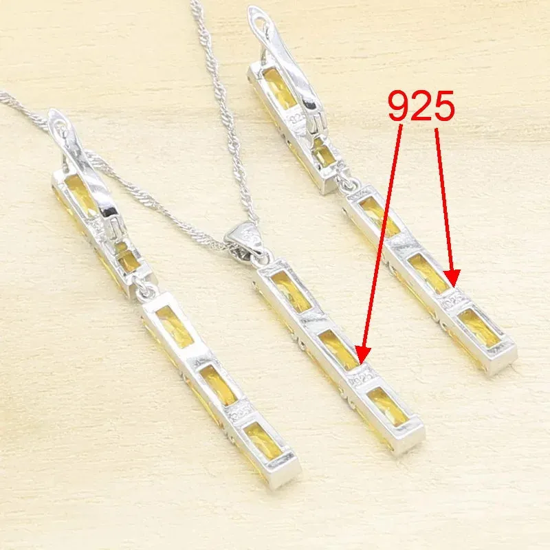 Luxury Yellow Zircon Silver Color Jewelry Sets for Women