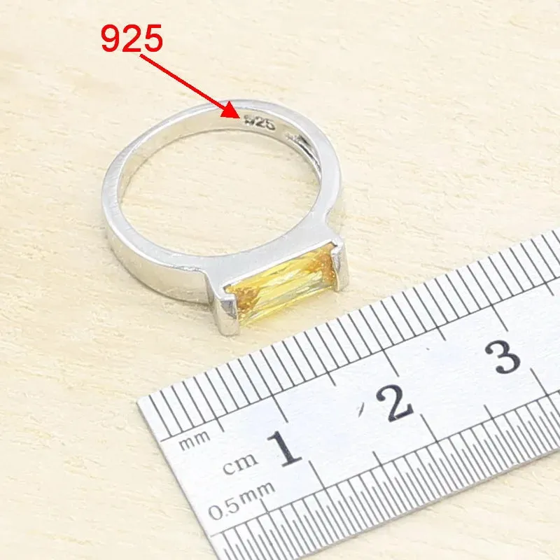 Luxury Yellow Zircon Silver Color Jewelry Sets for Women