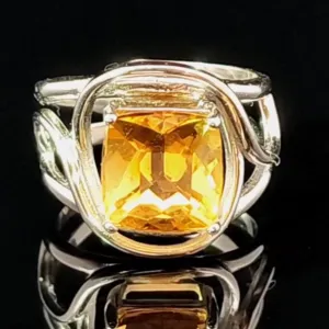 Madeira Citrine Adjustable Finger Cuff Ring .925 Silver for Abundance, Good Luck and Positivity