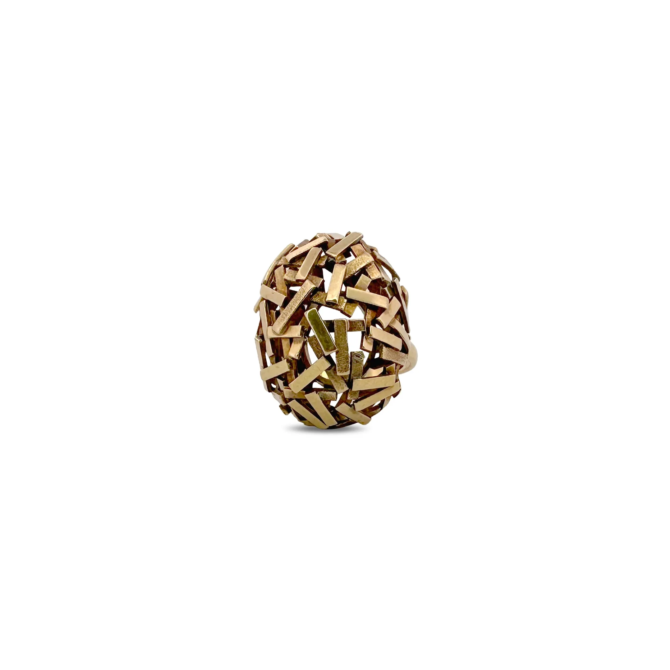Mid-Century Brutalist Bombé Stick Ring in 14k Yellow Gold Ring