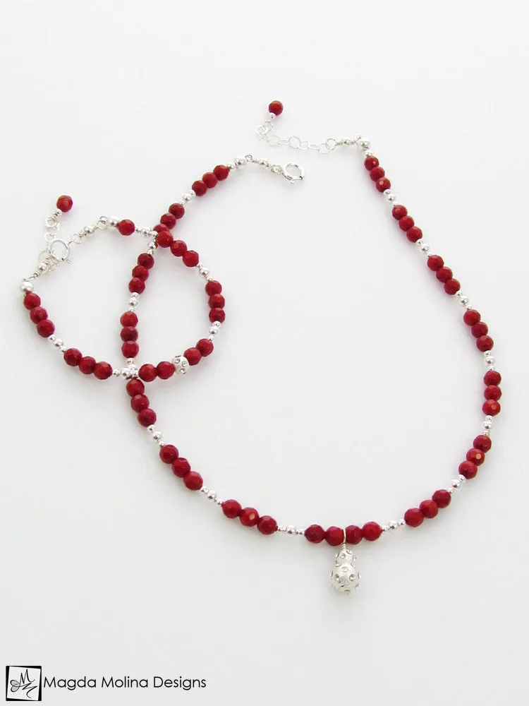 Mini Goddess (children) Red Coral and Silver Bracelet