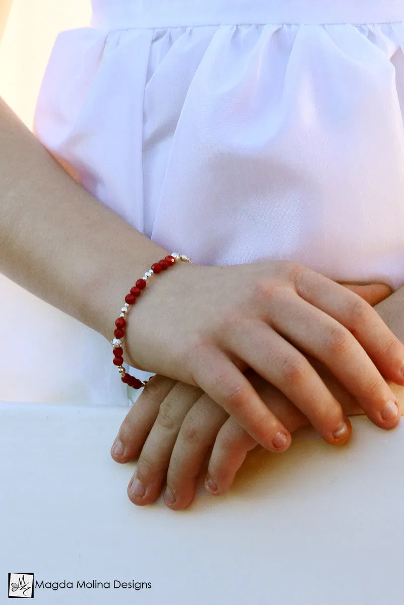 Mini Goddess (children) Red Coral and Silver Bracelet