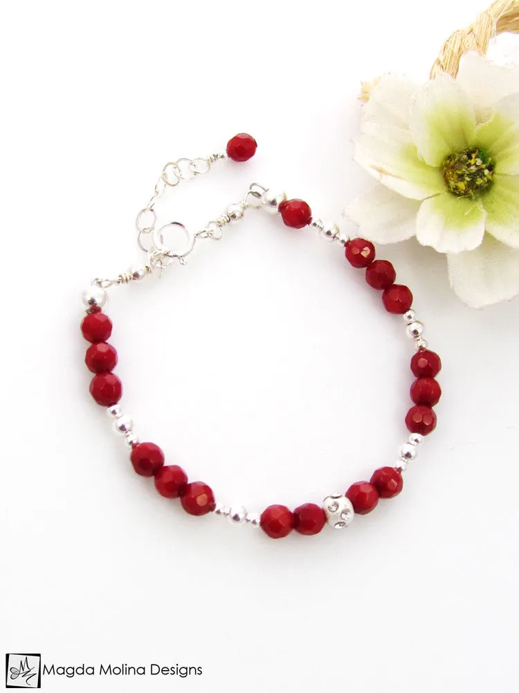 Mini Goddess (children) Red Coral and Silver Bracelet
