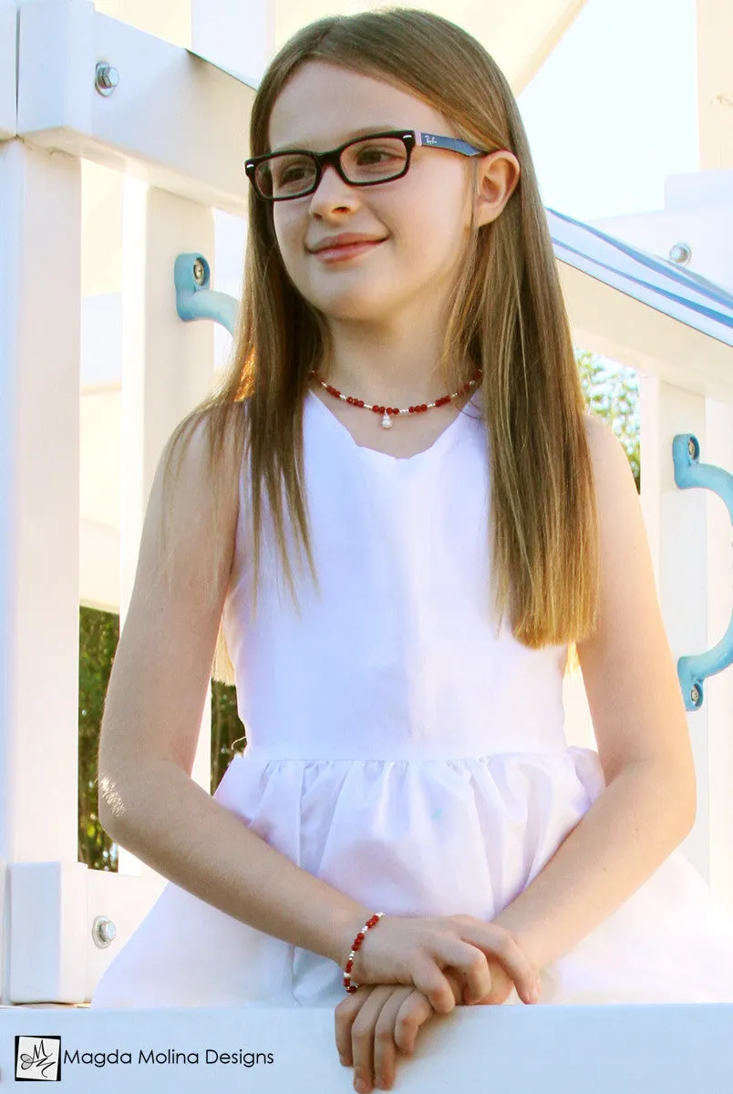 Mini Goddess (children) Red Coral and Silver Bracelet
