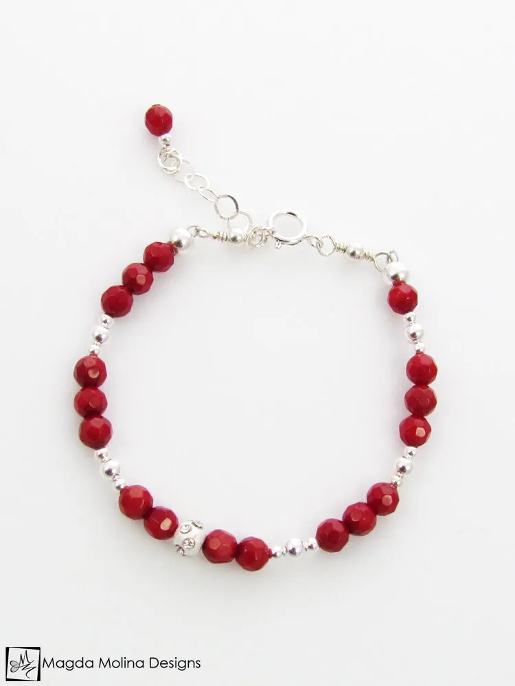 Mini Goddess (children) Red Coral and Silver Bracelet