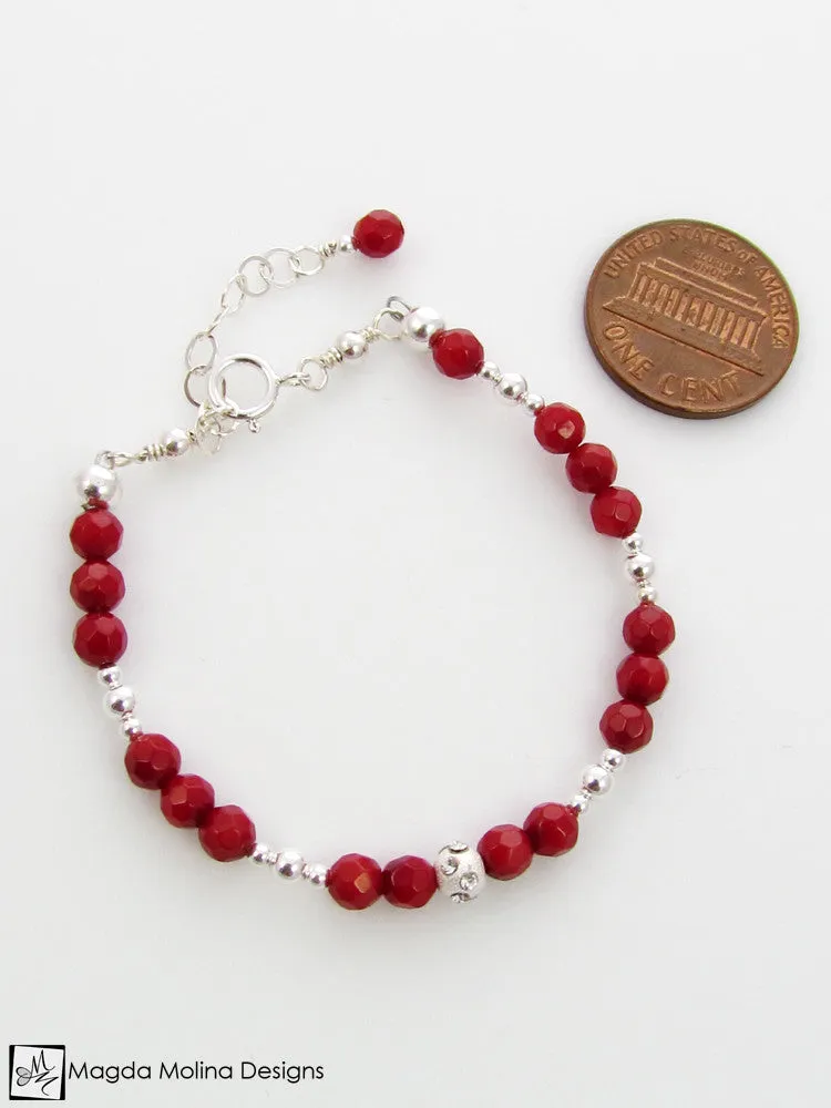 Mini Goddess (children) Red Coral and Silver Bracelet