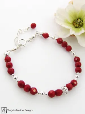Mini Goddess (children) Red Coral and Silver Bracelet