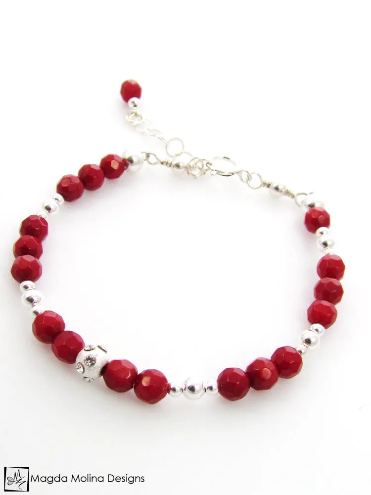 Mini Goddess (children) Red Coral and Silver Bracelet