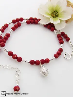 Mini Goddess (children) Red Coral and Silver Necklace