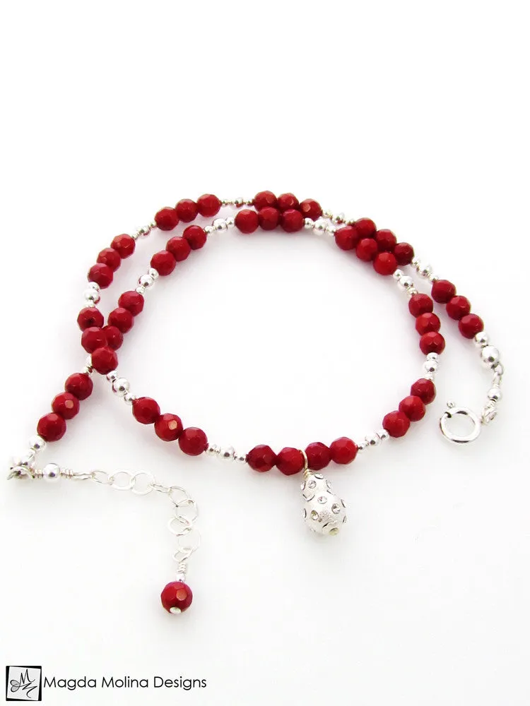 Mini Goddess (children) Red Coral and Silver Necklace