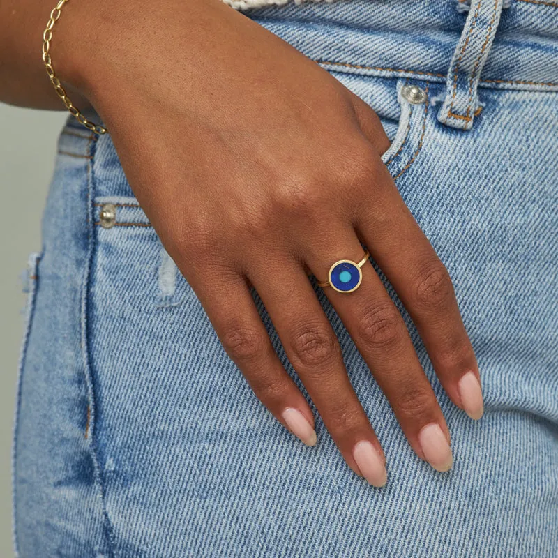 Mini Lapis Inlay Evil Eye Ring