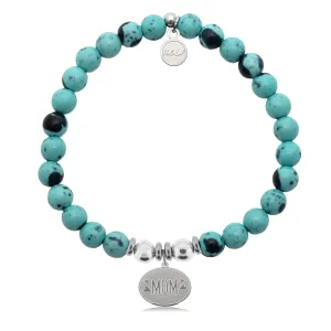 Mom Hearts Charm with Blue Zebra Jade Charity Bracelet
