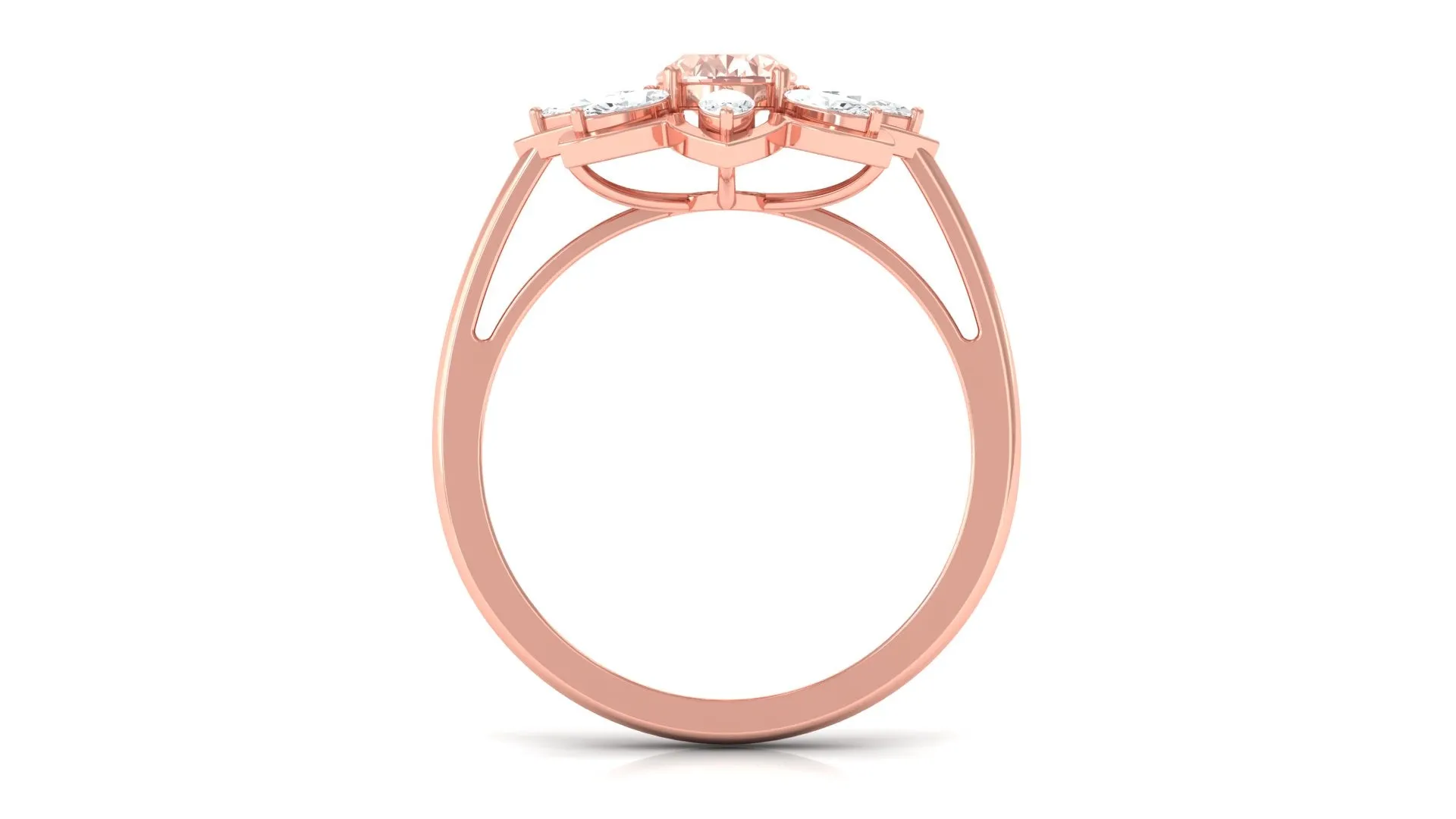 Oval Morganite Flower Cocktail Ring with Moissanite