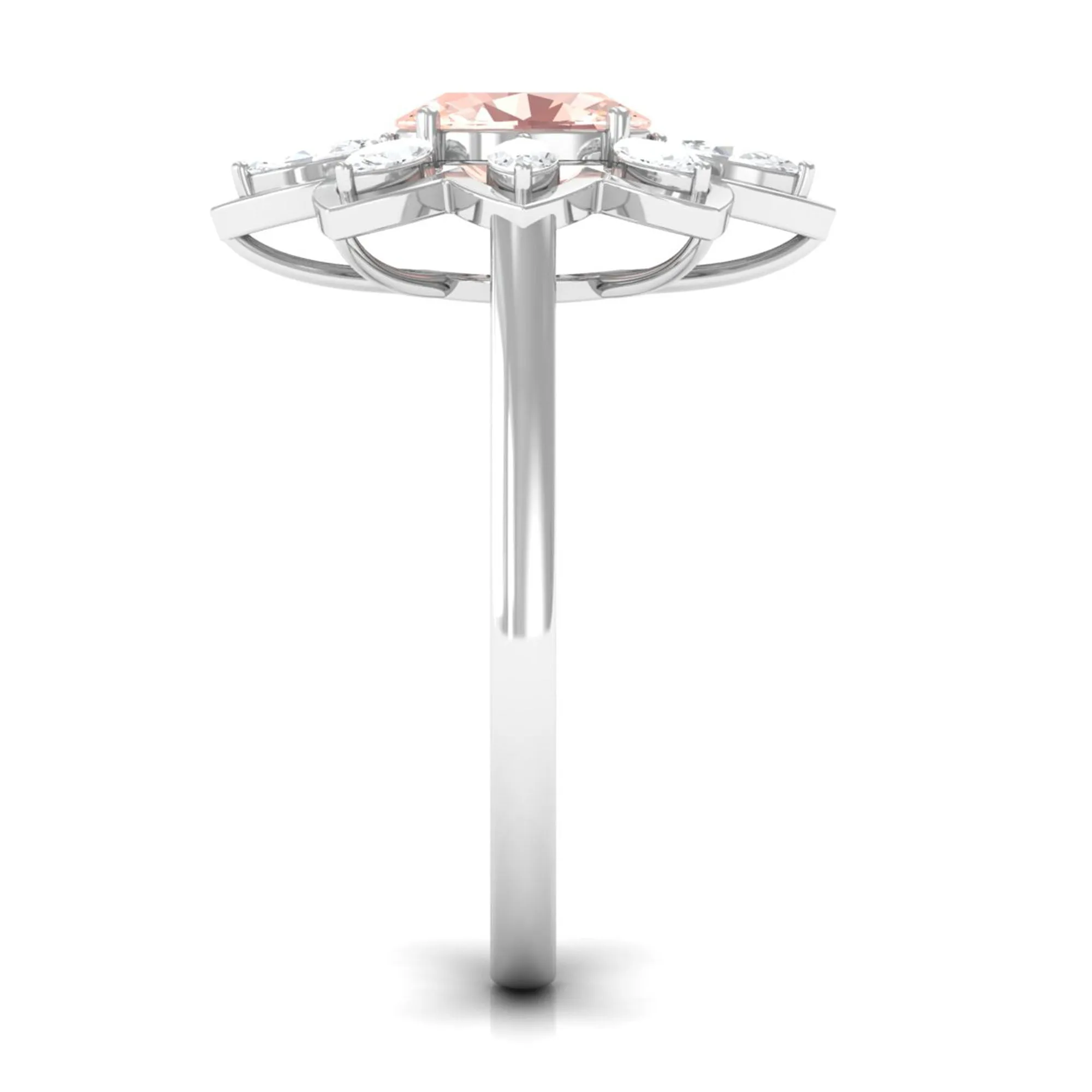 Oval Morganite Flower Cocktail Ring with Moissanite