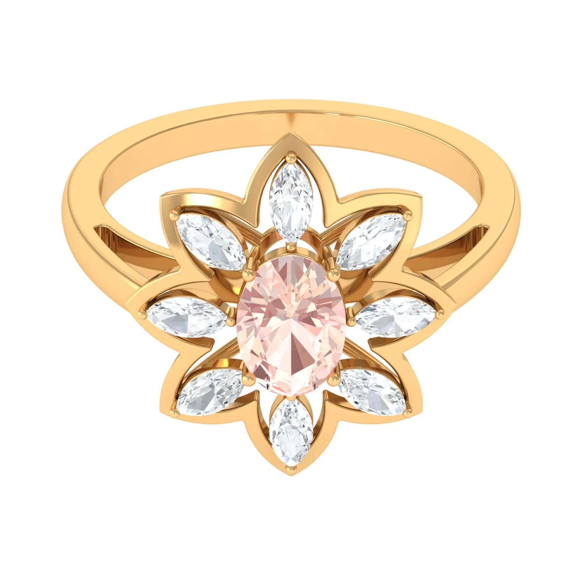 Oval Morganite Flower Cocktail Ring with Moissanite