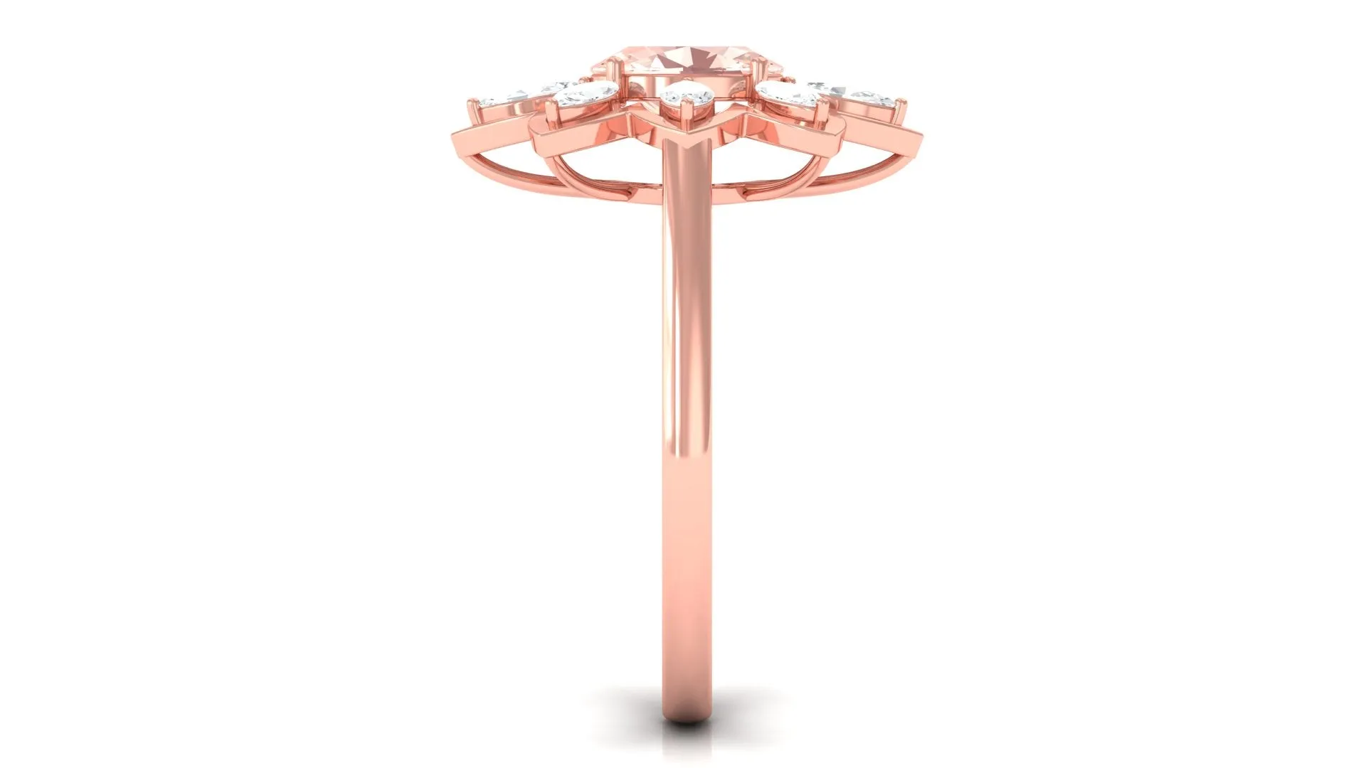 Oval Morganite Flower Cocktail Ring with Moissanite