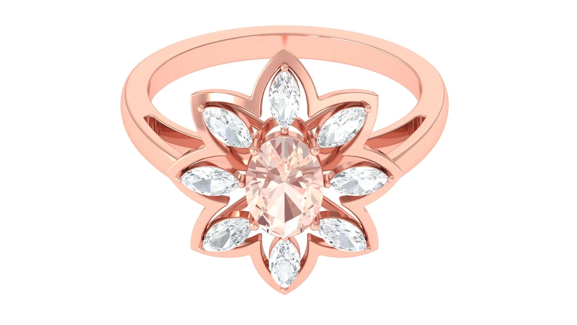 Oval Morganite Flower Cocktail Ring with Moissanite