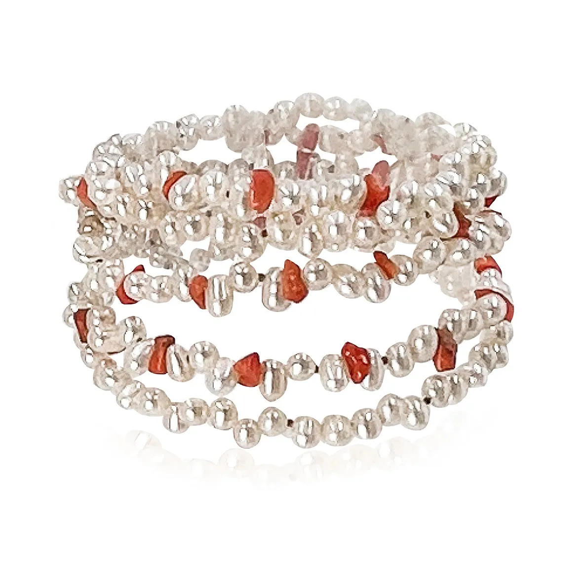 Peach Freshwater Pearl and Coral 5 Strand Bracelet