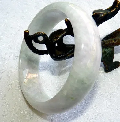 "Mysterious" Green Lavender Hues on White Burmese Jadeite "Old Mine" Bangle Bracelet 60mm (JHBB-3297)