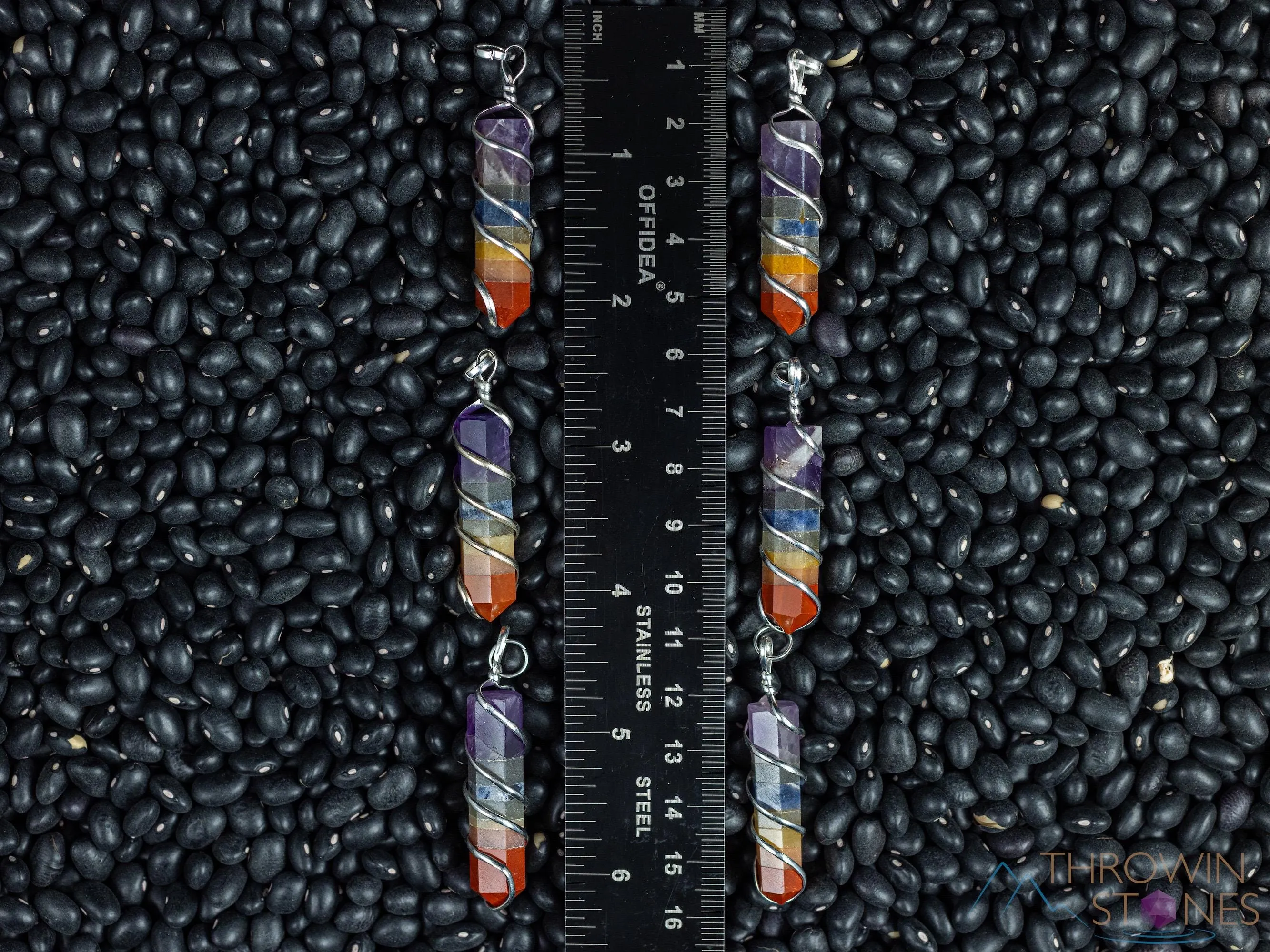 Rainbow CHAKRA Crystal Point Pendant - Wire Wrapped Gemstone Handmade Jewelry, Healing Crystals and Stones, E1360