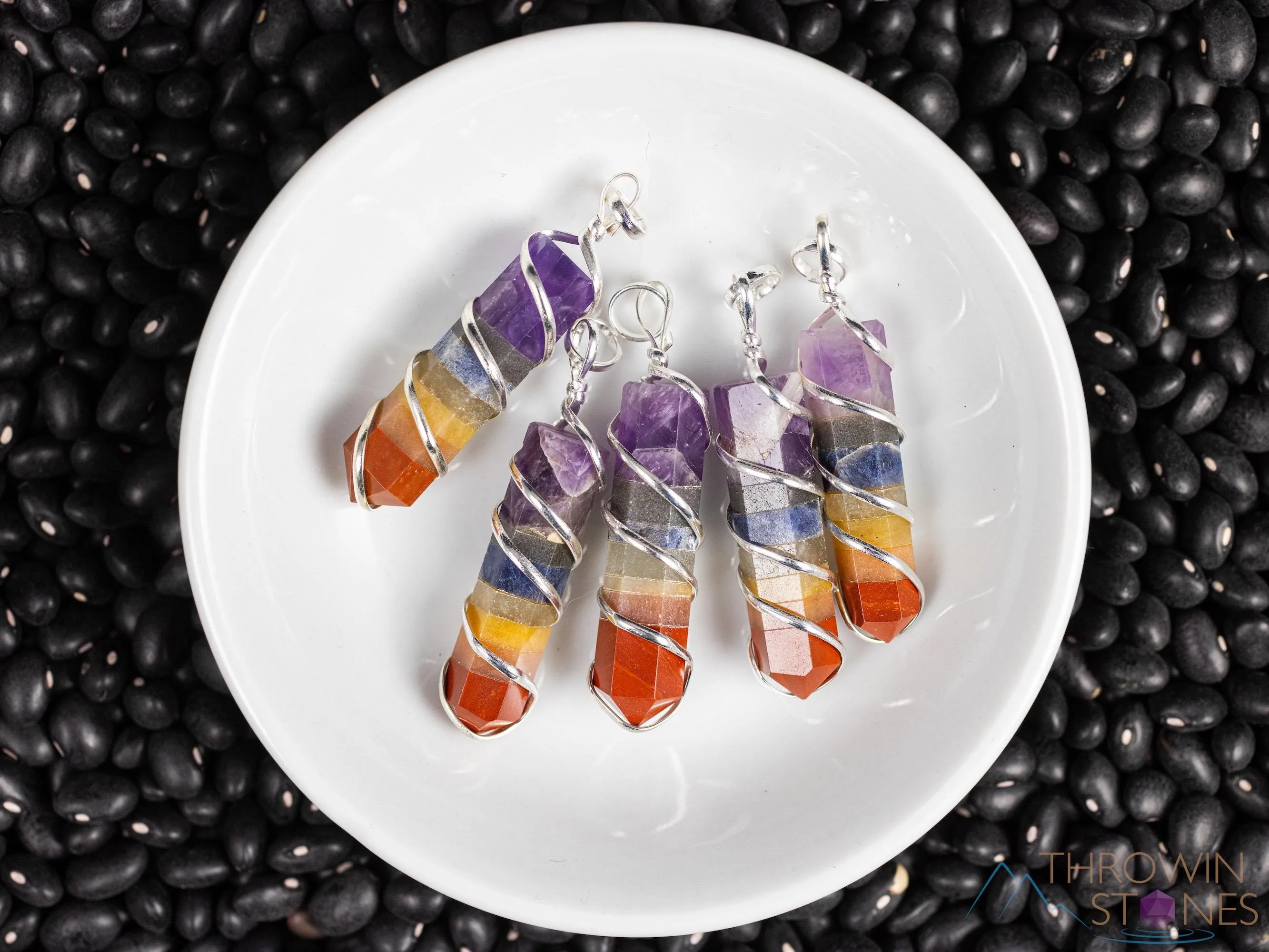 Rainbow CHAKRA Crystal Point Pendant - Wire Wrapped Gemstone Handmade Jewelry, Healing Crystals and Stones, E1360