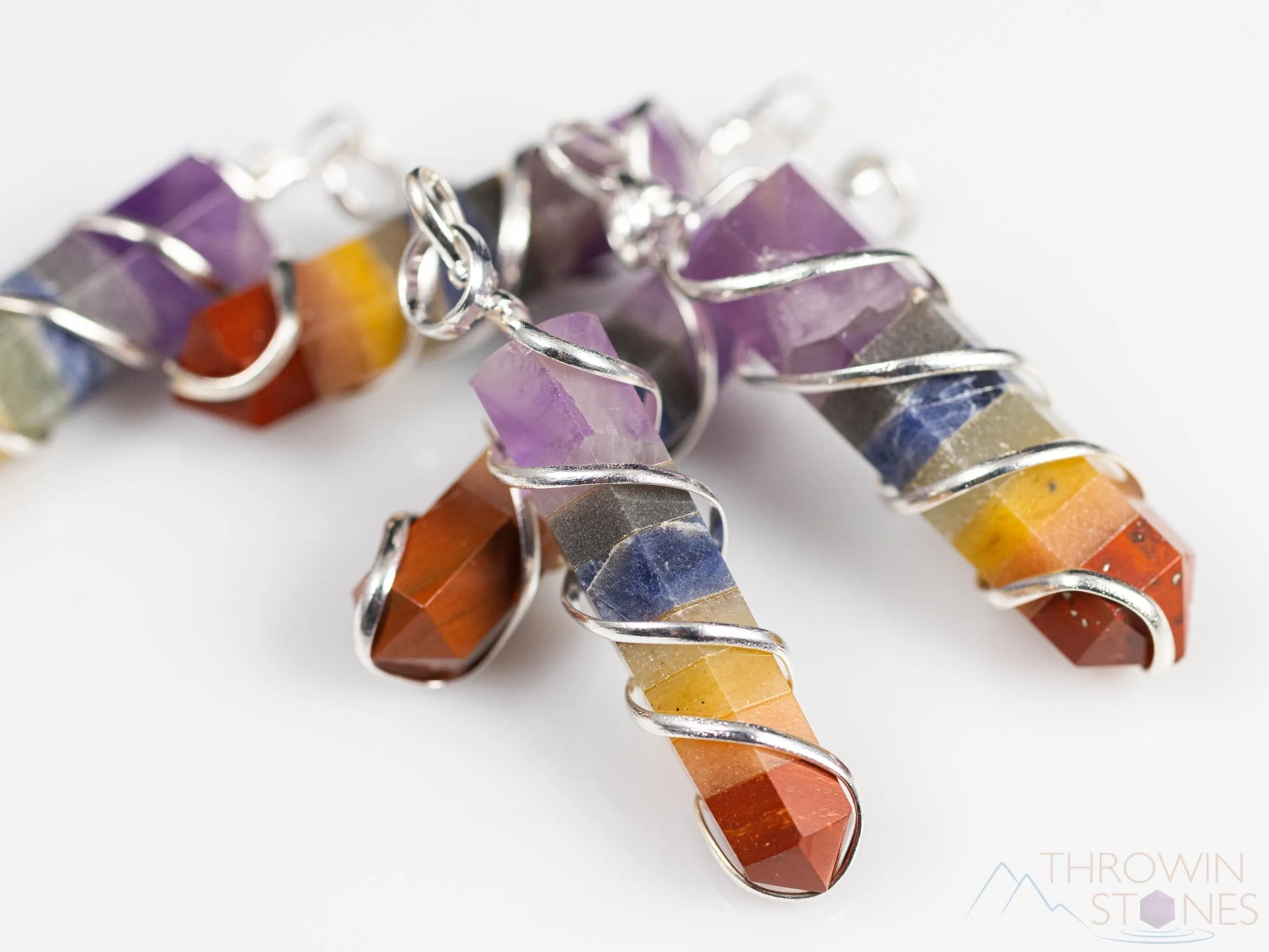 Rainbow CHAKRA Crystal Point Pendant - Wire Wrapped Gemstone Handmade Jewelry, Healing Crystals and Stones, E1360