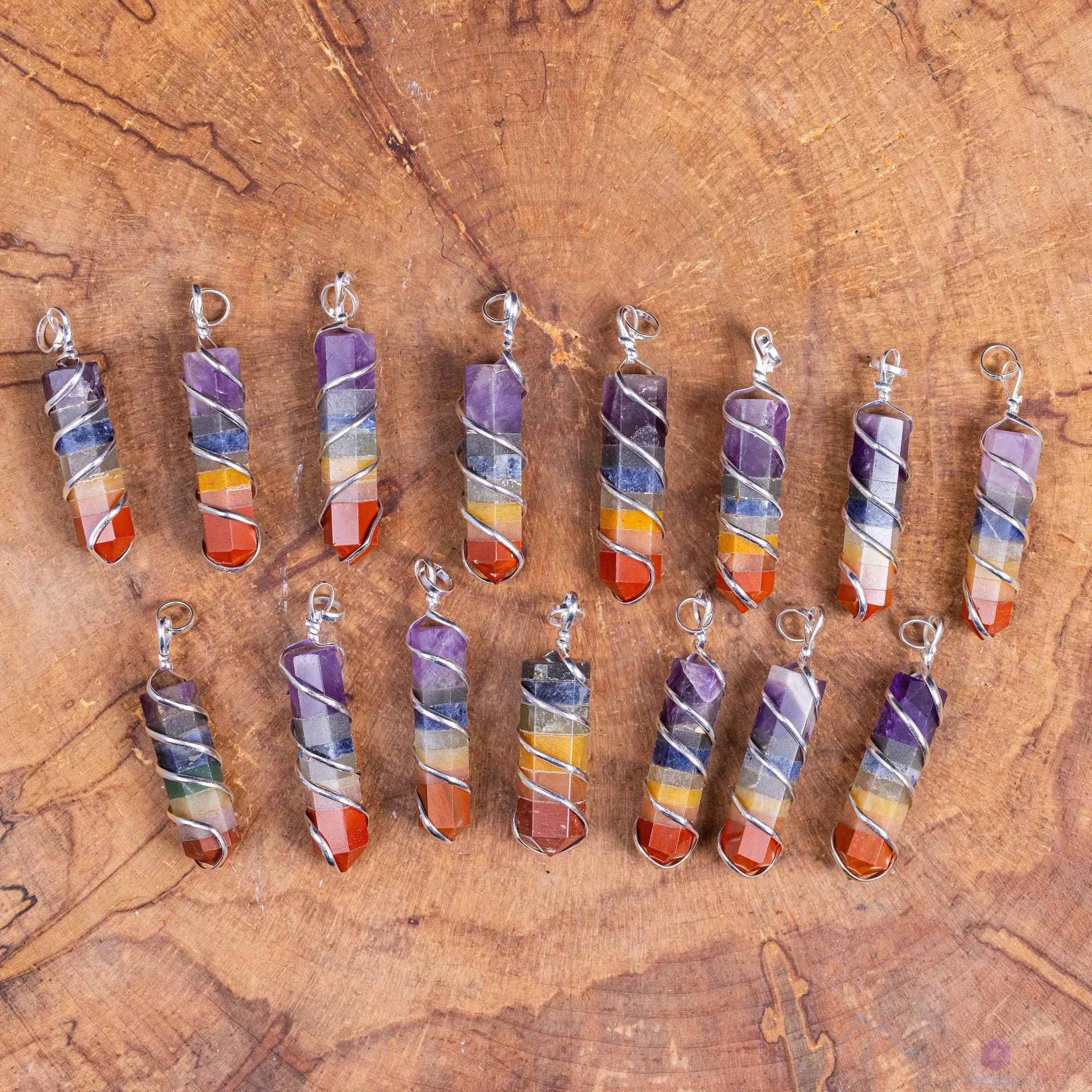 Rainbow CHAKRA Crystal Point Pendant - Wire Wrapped Gemstone Handmade Jewelry, Healing Crystals and Stones, E1360