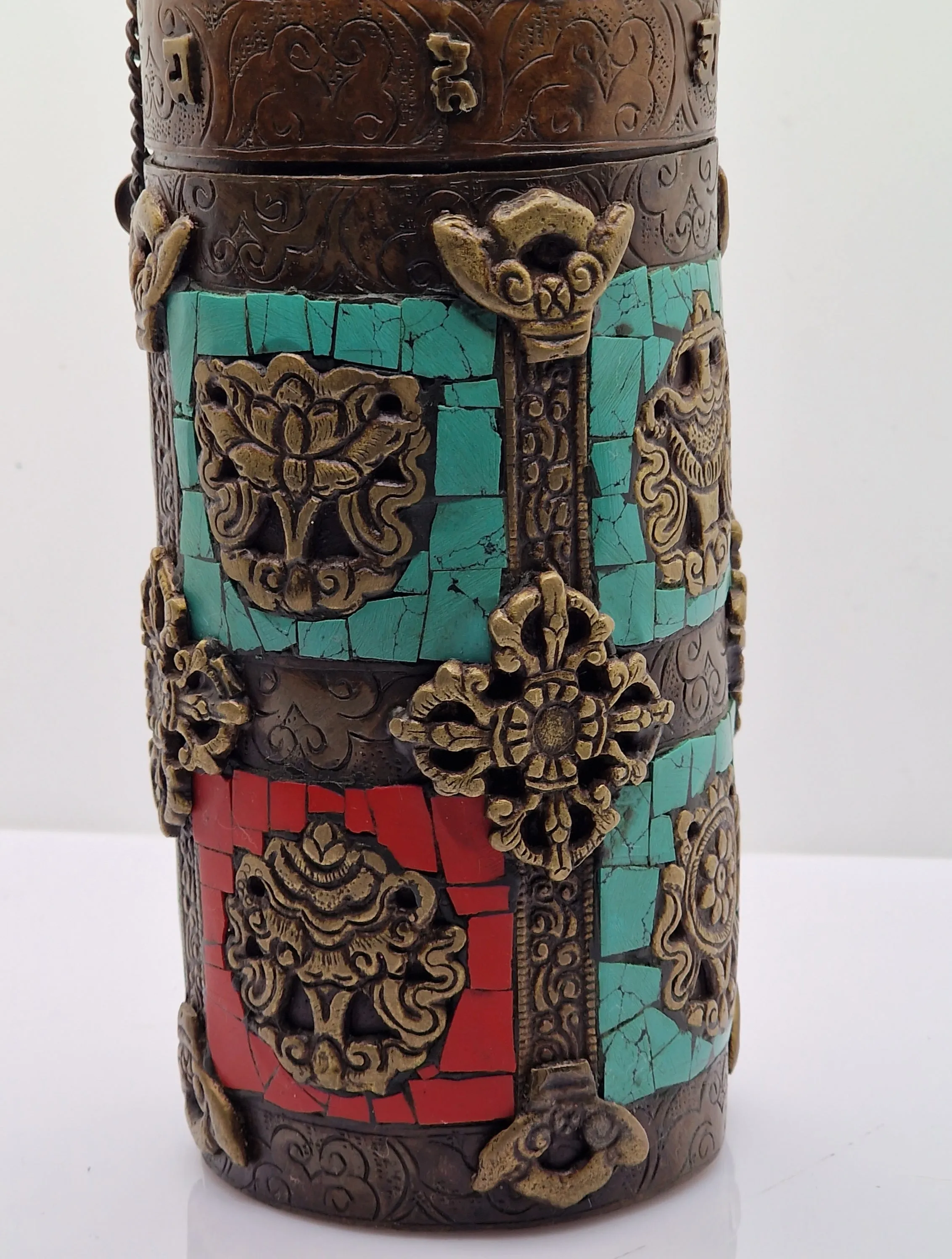 Rare Antique Tibetan Turquoise And Coral Incense Sticks Holder
