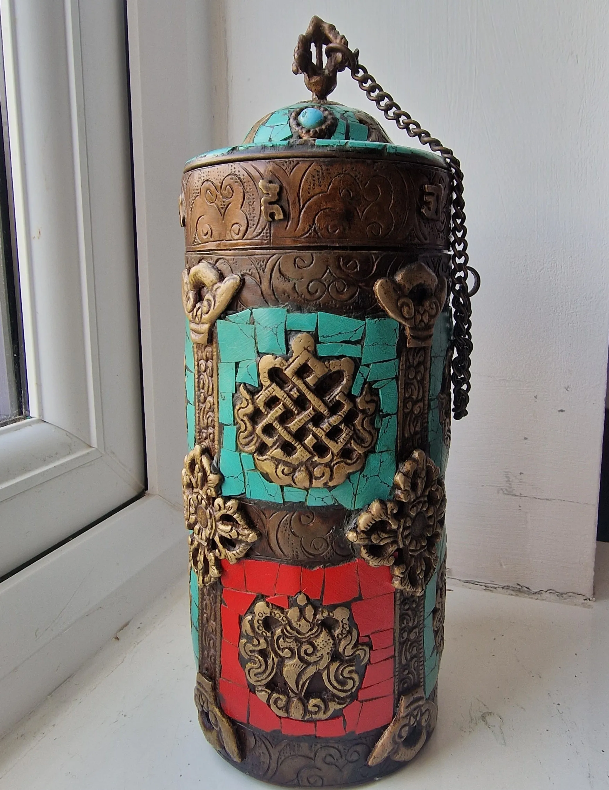 Rare Antique Tibetan Turquoise And Coral Incense Sticks Holder