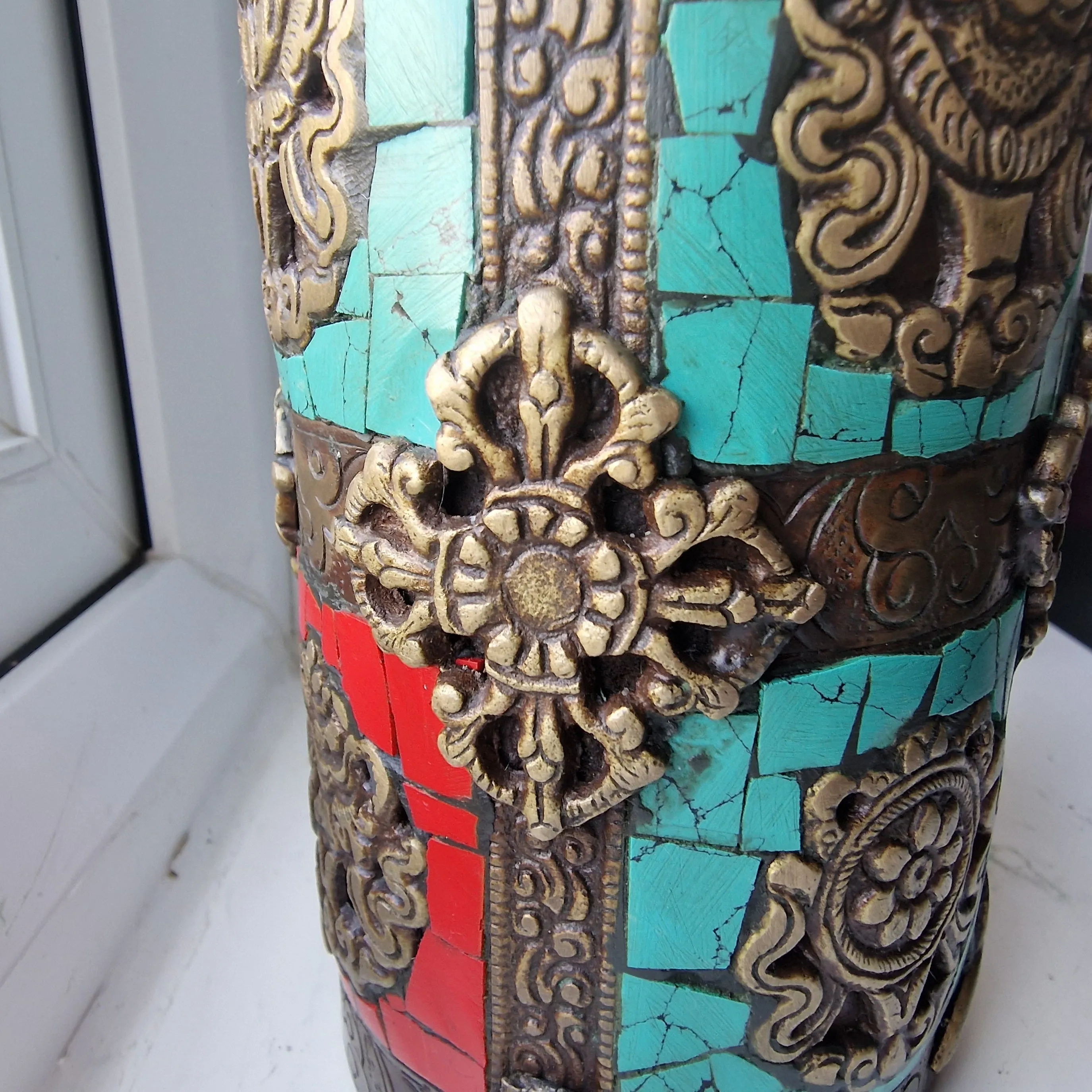 Rare Antique Tibetan Turquoise And Coral Incense Sticks Holder
