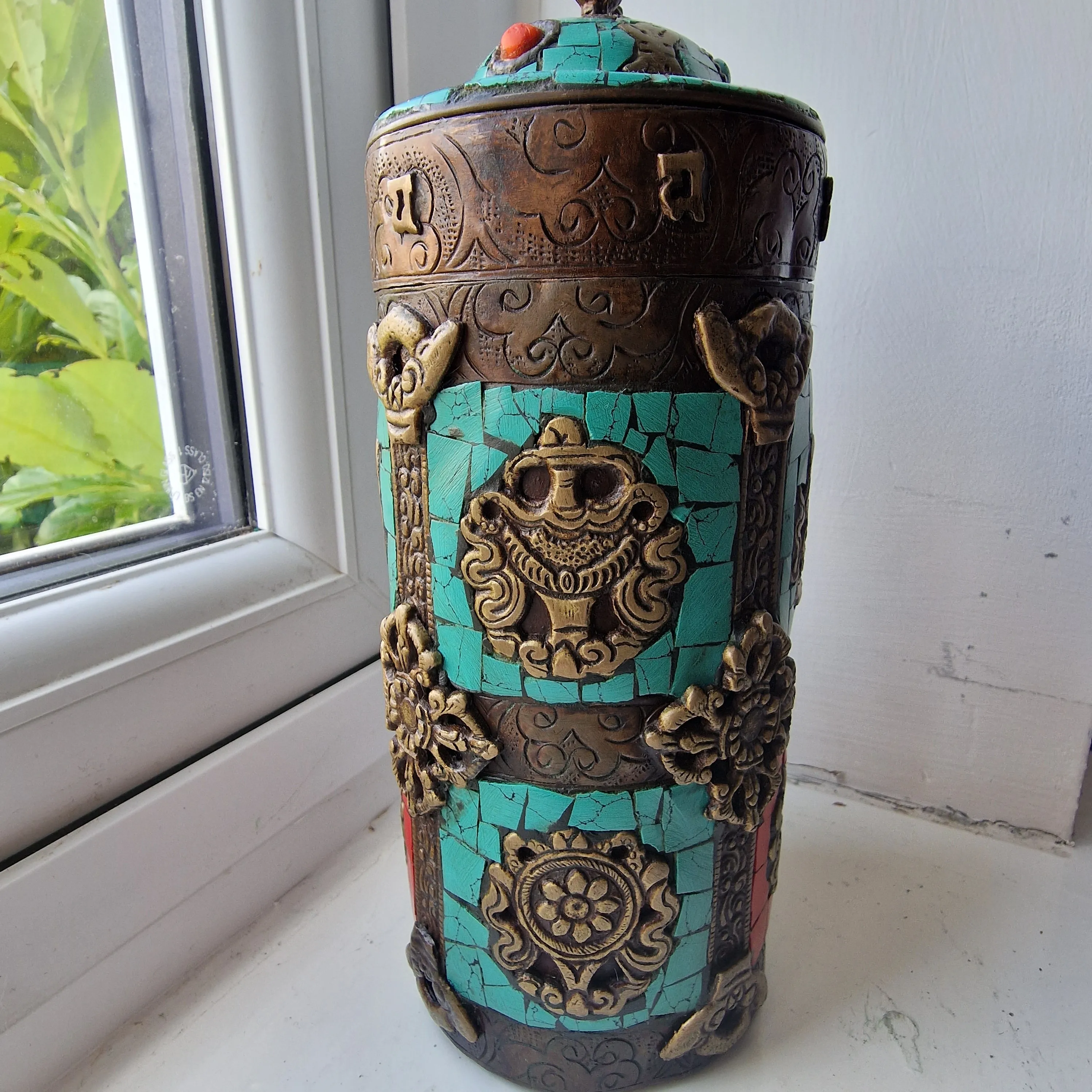 Rare Antique Tibetan Turquoise And Coral Incense Sticks Holder