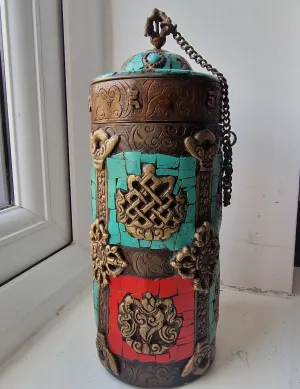 Rare Antique Tibetan Turquoise And Coral Incense Sticks Holder