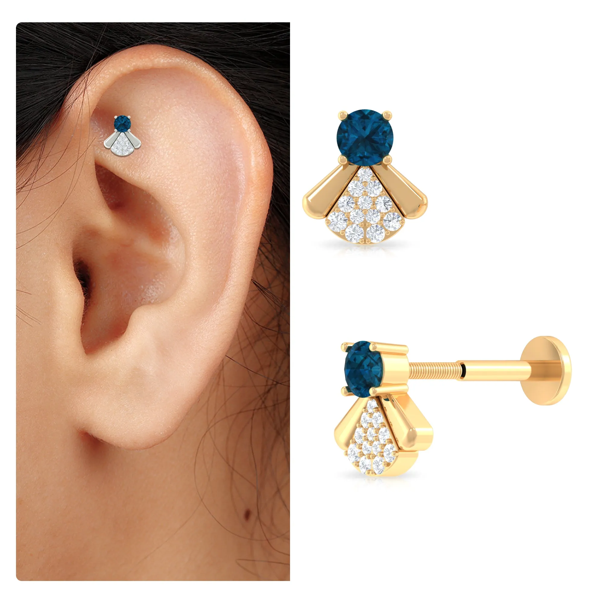 Real London Blue Topaz Fly Earring with Moissanite