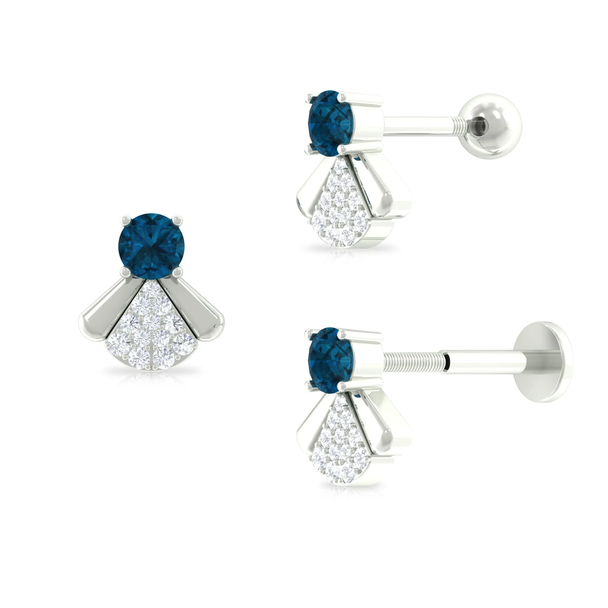 Real London Blue Topaz Fly Earring with Moissanite