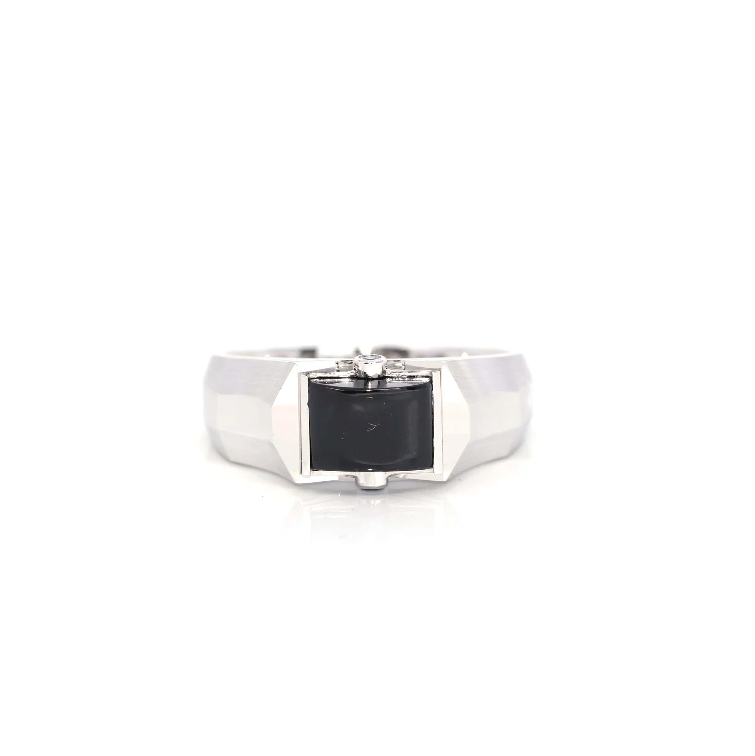 RealJade® "Emerald Cabochon" Genuine Burmese Emerald Cut Black Jadeite Jade Ring