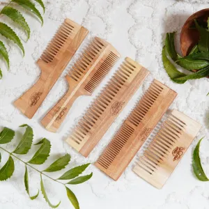 Set of 5 Neem Wood Combs
