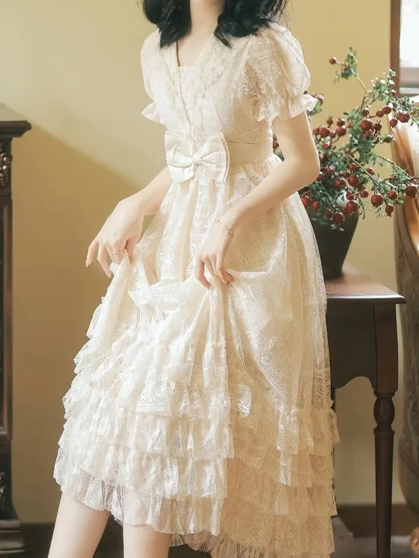 Short Sleeve Edwardian Style Lace Ruffle Dress