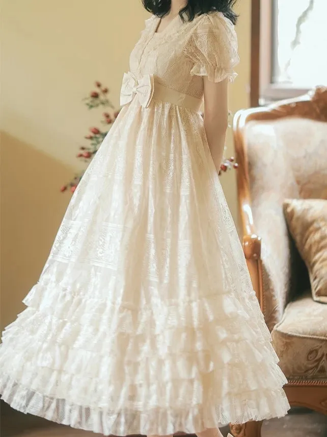 Short Sleeve Edwardian Style Lace Ruffle Dress