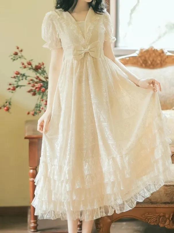 Short Sleeve Edwardian Style Lace Ruffle Dress