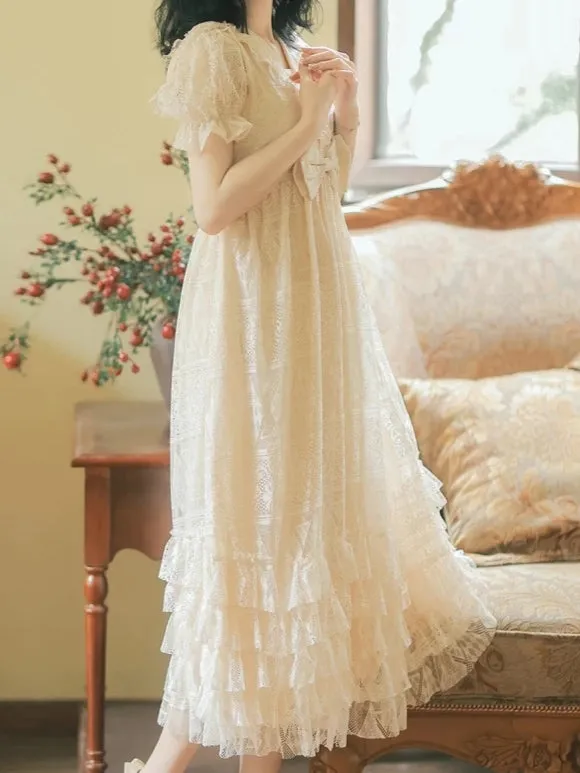 Short Sleeve Edwardian Style Lace Ruffle Dress