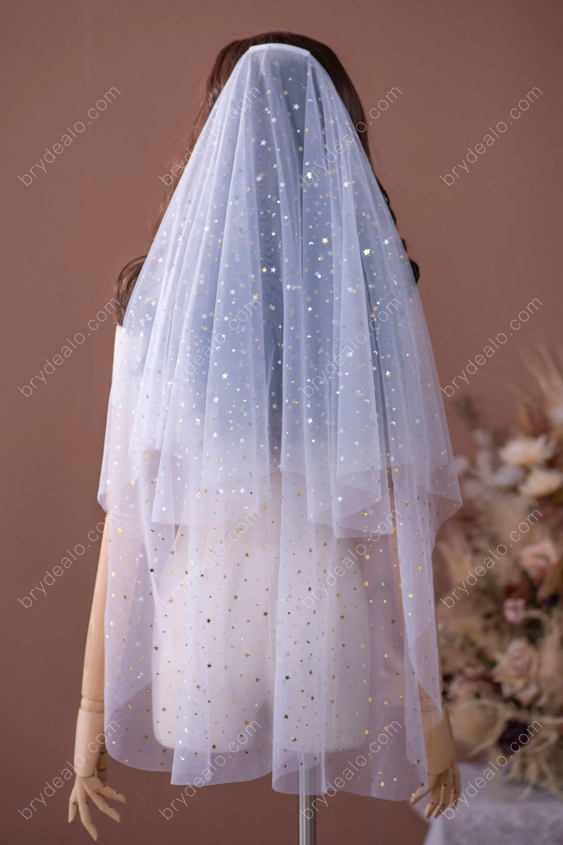 Sparkly Two Tiered Ballet Length Comb Bridal Veil